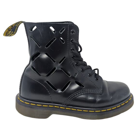 Dr. Martens Aston Black Laser Cut Leather Limited Edition Combat Boots 7 - Picture 1 of 8